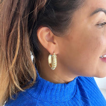 Load image into Gallery viewer, 18K GoldFilled Two Row Cuban Link Hoop Earrings With CZ Row