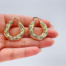 Load image into Gallery viewer, 18k Gold Filled Twisted Hoop Earrings: Thick Flat Hoops