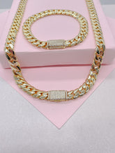 Load image into Gallery viewer, 14k Gold Filled Monaco Link Chain Necklace: CZ Clasp, Stainless Steel Base