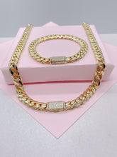 Load image into Gallery viewer, 14k Gold Filled Monaco Link Chain Necklace: CZ Clasp, Stainless Steel Base