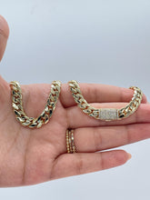 Load image into Gallery viewer, 14k Gold Filled 8mm Monaco Link Necklace Chain and Bracelet With CZ Pave Embellished Clasp