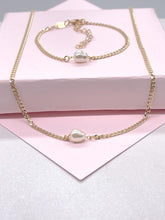 Load image into Gallery viewer, 18k Gold Filled Cuban Link Chain with Synthetic Pearl Choker And Bracelet