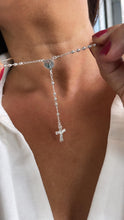 Load image into Gallery viewer, Silver Filled Dainty Rosary with Small Round Saint Benedict Meday and Chunky Crucifix Cross