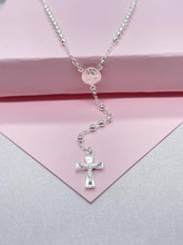 Load image into Gallery viewer, Silver Filled Dainty Rosary with Small Round Saint Benedict Meday and Chunky Crucifix Cross