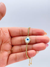 Load image into Gallery viewer, 18k Gold Filled Beaded Blue Eye Adjustable bracelet