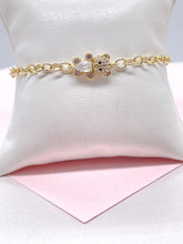 Load image into Gallery viewer, 18k Gold Filled Adjustable Curb Link Bracelet With CZ Teddy Bear Center
