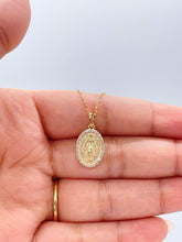 Load image into Gallery viewer, 18k Gold Filled Virgin Mary Medallion Pendant Crowned with CZ Stones