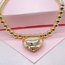 Load image into Gallery viewer, 18k Gold Filled 6mm Bead Necklace with a Puffy Heart Charm attached
