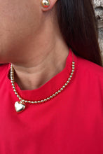 Load image into Gallery viewer, 18k Gold Filled 6mm Bead Necklace with a Puffy Heart Charm attached