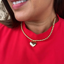 Load image into Gallery viewer, 18k Gold Filled 6mm Bead Necklace with a Puffy Heart Charm attached