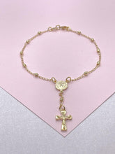 Load image into Gallery viewer, 18k Gold Filled Dainty Rosary Bracelet Our Saint Benedict With Victorian Crucifix Detail