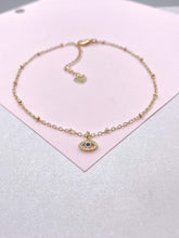 Load image into Gallery viewer, 18k Gold Filled Dainty Satellite Anklet featuring Blue Evil Eye Charm, Protection Jewelry