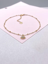 Load image into Gallery viewer, 18k Gold Filled Dainty Satellite Anklet featuring Blue Evil Eye Charm, Protection Jewelry