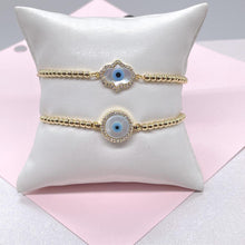 Load image into Gallery viewer, 18k Gold Filled Beaded Blue Eye Adjustable bracelet