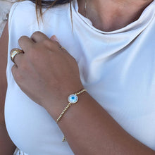 Load image into Gallery viewer, 18k Gold Filled Beaded Blue Eye Adjustable bracelet
