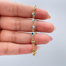 Load image into Gallery viewer, 18k Gold Filled Blue Evil Eye Charm Bracelet with Puffy Mariner Links