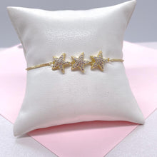 Load image into Gallery viewer, 18k Gold Filled 3 Pave Star Adjustable Bracelet