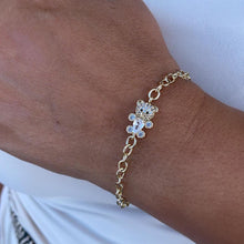 Load image into Gallery viewer, 18k Gold Filled Adjustable Curb Link Bracelet With CZ Teddy Bear Center