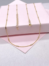 Load image into Gallery viewer, 18k Gold Filled 1.5 mm Dainty Interspaced Solid Bar Dash Curb Chain Necklace Supplies Designers