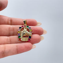 Load image into Gallery viewer, 18k Gold Filled Multicolor Horse Shoe Engraved Pendant, Western theme, Cowboy Themed pendant