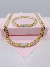 Load image into Gallery viewer, 14k Gold Filled Monaco Link Chain Necklace: CZ Clasp, Stainless Steel Base