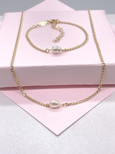Load image into Gallery viewer, 18k Gold Filled Cuban Link Chain with Synthetic Pearl Choker And Bracelet