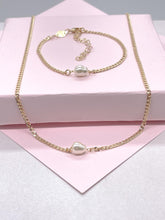 Load image into Gallery viewer, 18k Gold Filled Cuban Link Chain with Synthetic Pearl Choker And Bracelet