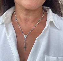Load image into Gallery viewer, Silver Filled Rosary Necklace: Multicolor St. Benedict Medal, Cross