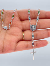 Load image into Gallery viewer, Silver Filled Rosary Necklace: Multicolor St. Benedict Medal, Cross