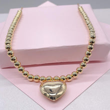 Load image into Gallery viewer, 18k Gold Filled 6mm Bead Necklace with a Puffy Heart Charm attached