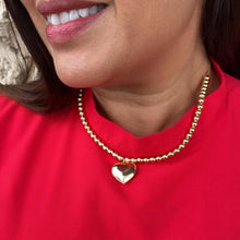 Load image into Gallery viewer, 18k Gold Filled 6mm Bead Necklace with a Puffy Heart Charm attached