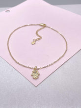 Load image into Gallery viewer, 18k Gold Filled Dainty Satellite Anklet featuring Blue Evil Eye Hamsa Charm, Protection Jewelry