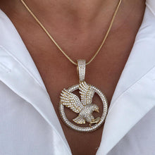 Load image into Gallery viewer, 18k Gold Filled Cz Pave Hawk Medal Pendant Bald Eagle Charm