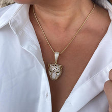 Load image into Gallery viewer, 18k Gold Filled Micro Pavê Zirconia Panther Head With Emerald Green Eyes