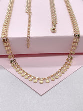 Load image into Gallery viewer, 18k Gold Filled Thin Sequin Link Choker with Sunburst Fringe Charms Facing Outward