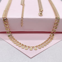 Load image into Gallery viewer, 18k Gold Filled Thin Sequin Link Choker with Sunburst Fringe Charms Facing Outward