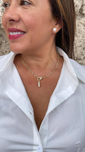Load image into Gallery viewer, 18k Gold Filled Starburst Specialty Chain Choker with CZ Clasp and Bullet Charm