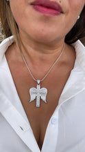 Load image into Gallery viewer, 18k Gold & Silver Filled CZ Pave Zirconia Open Angel Wings Angel featuring a Stone Cross in the Center