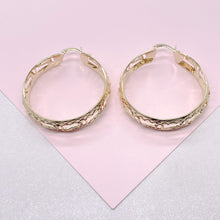 Load image into Gallery viewer, 18k Gold Filled Hoop Earrings: Shiny Diamond Cut, 9mm Thick