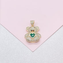 Load image into Gallery viewer, 18k Gold Filled CZ Bear Charm with Colorful Heart Center