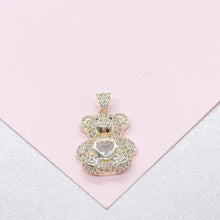 Load image into Gallery viewer, 18k Gold Filled CZ Bear Charm with Colorful Heart Center