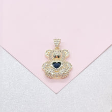 Load image into Gallery viewer, 18k Gold Filled CZ Bear Charm with Colorful Heart Center
