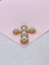 Load image into Gallery viewer, 18k Gold Filled Faux All Around CZ Pearl Style Cross Pendant