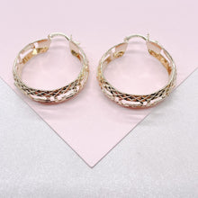 Load image into Gallery viewer, 18k Gold Filled Hoop Earrings: Shiny Diamond Cut, 9mm Thick