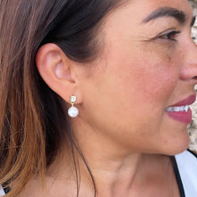 Load image into Gallery viewer, 18k Gold Filled Circle Cut CZ Stone Earring With Large Hanging Pearl
