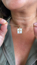 Load image into Gallery viewer, 18k Gold Filled Square Medallion Pendant: CZ Cross, Faux Pearl