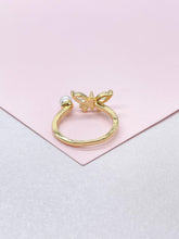 Load image into Gallery viewer, Adjustable 18k Gold Filled Dual Ended Butterfly Ring With CZ and Pearl