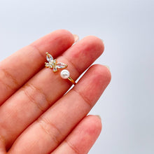 Load image into Gallery viewer, Adjustable 18k Gold Filled Dual Ended Butterfly Ring With CZ and Pearl