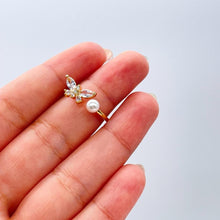 Load image into Gallery viewer, Adjustable 18k Gold Filled Dual Ended Butterfly Ring With CZ and Pearl