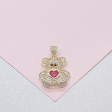 Load image into Gallery viewer, 18k Gold Filled CZ Bear Charm with Colorful Heart Center